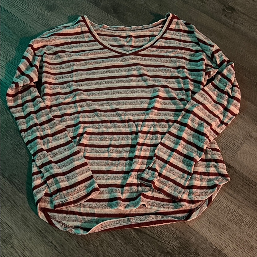 American Eagle Outfitters Maroon and Cream Striped Sweater